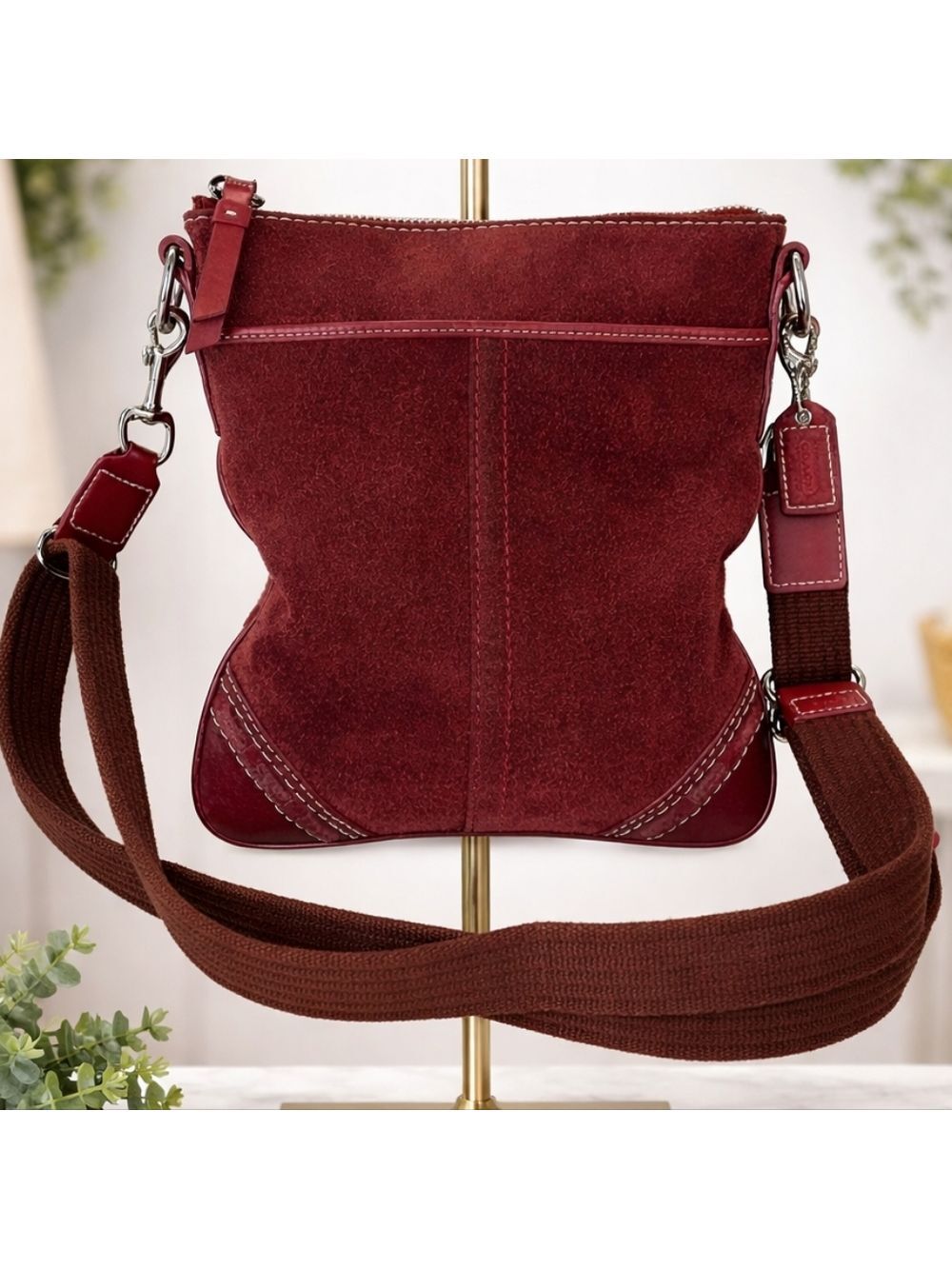 Coach Y2K Vintage Red Suede‎ Shoulder Crossbody Messenger Bag